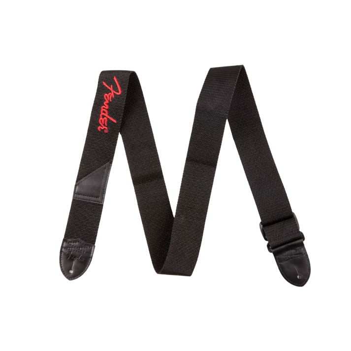 Fender Fender Logo Strap, Black/Red Logo, 2"