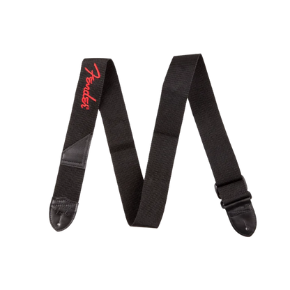 Fender Fender Logo Strap, Black/Red Logo, 2"