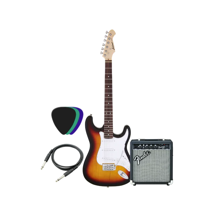 Aria Pro SSS & Fender Frontman 10G Electric Guitar Bundle