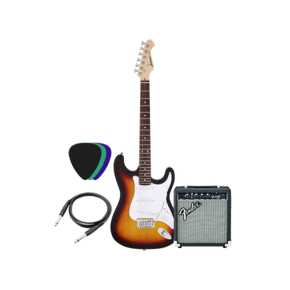 Aria Pro SSS & Fender Frontman 10G Electric Guitar Bundle