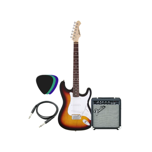 Aria Pro SSS & Fender Frontman 10G Electric Guitar Bundle
