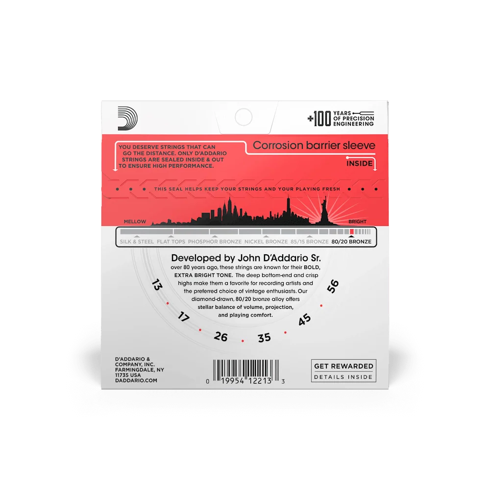 D'Addario 13-56 Medium Acoustic Guitar Strings EJ12