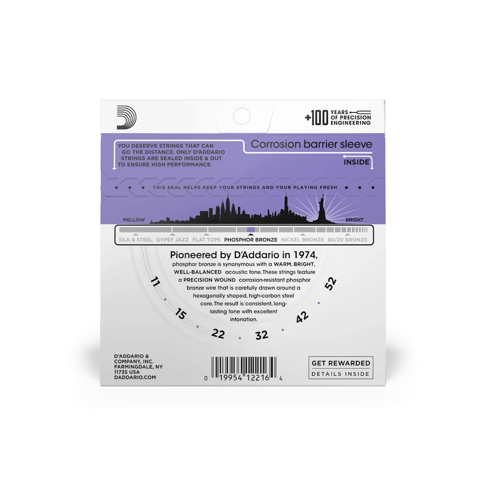 D'Addario 11-52 Custom Light Acoustic Guitar Strings EJ26