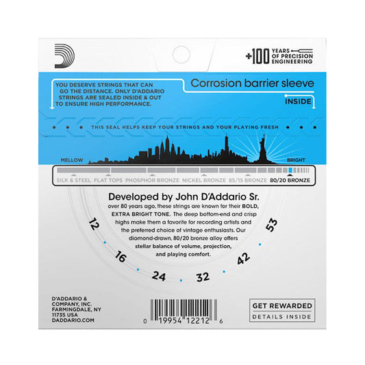 D’Addario EJ11 12-53 Light Acoustic Guitar Strings