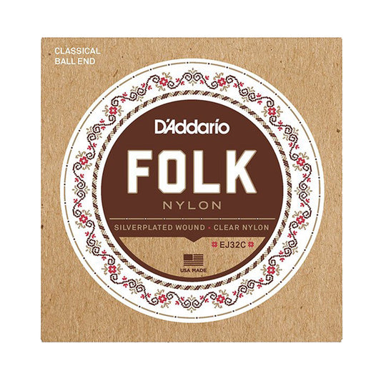 D’addario EJ32C Normal Tension Ball End Silver-Wound/Clear Nylon Classical Guitar Strings