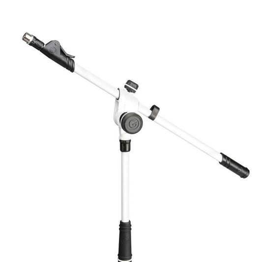 Gravity Microphone Stand with Folding Tripod Base and 2-Point Adjustment Telescoping Boom, White