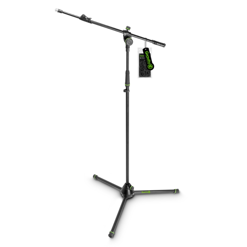 Gravity Microphone Stand with Folding Tripod Base and 2-Point Adjustment Telescoping Boom