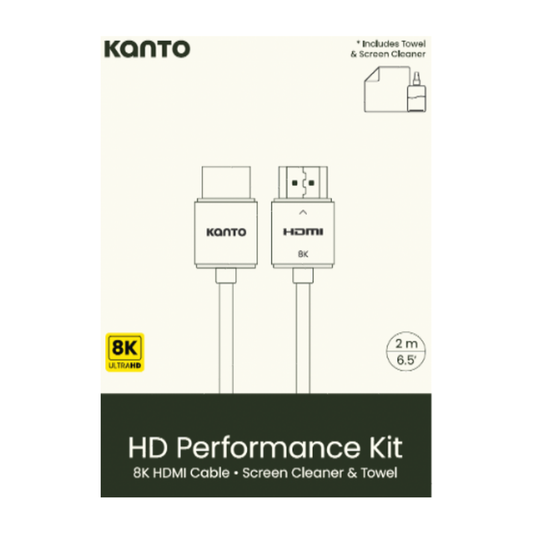 Kanto HT6 HD Performance Kit - Screen Cleaner, Microfibre Towel, 8K HDMI Cable, 2 m/6.5'