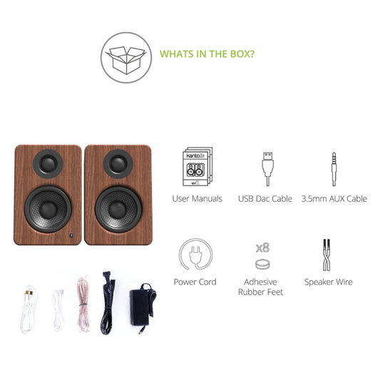Kanto YU2 Powered Desktop Computer Speakers, Type C and Type G Power Cords, Walnut (Sold in Pairs)