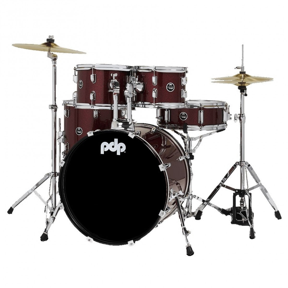 PDP CENTERstage 5-Piece Complete Drum Kit 22", Ruby Red Sparkle (Hardware, Cymbals & Throne)