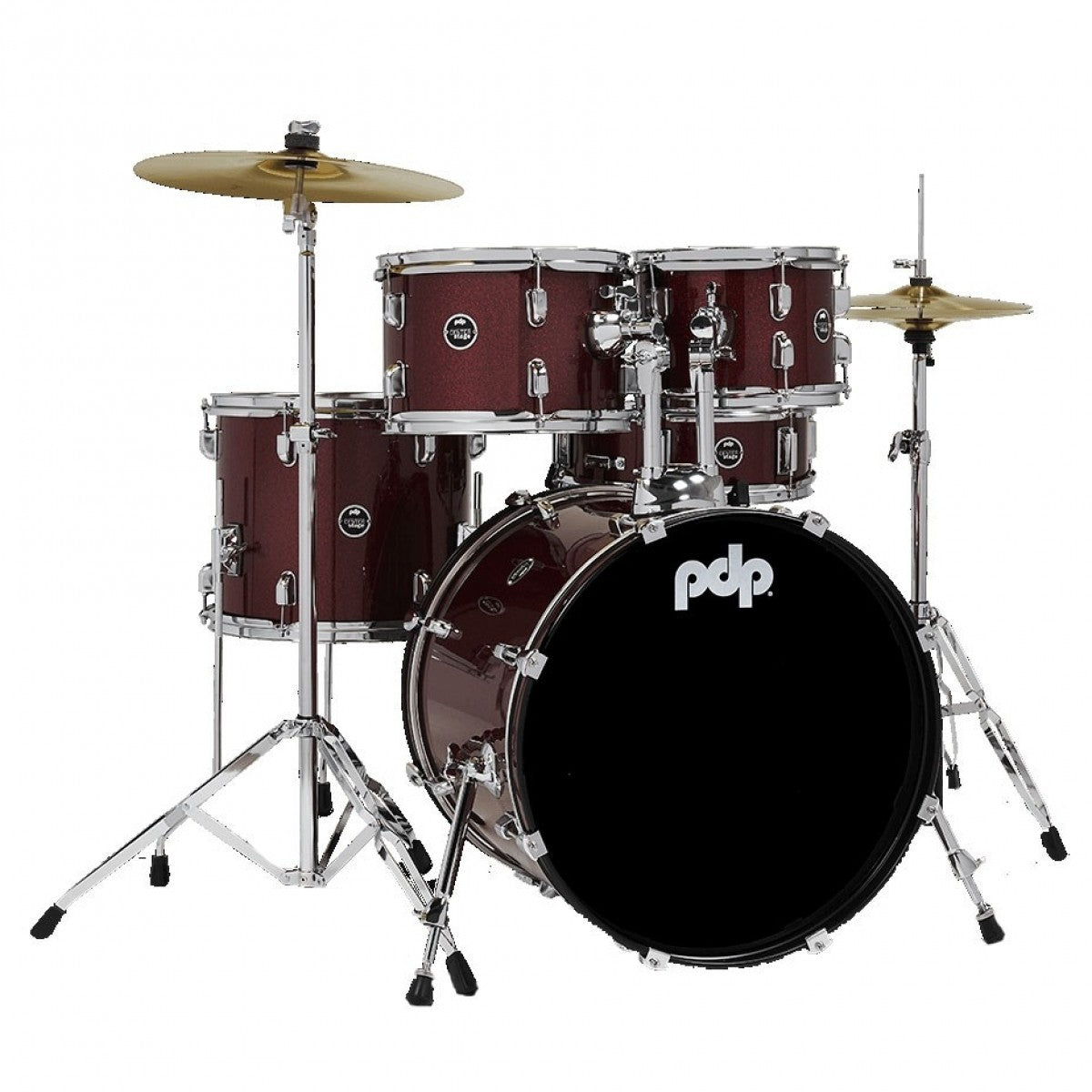 PDP CENTERstage 5-Piece Complete Drum Kit 22", Ruby Red Sparkle (Hardware, Cymbals & Throne)