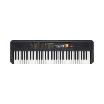 Black electronic keyboard with white keys on a white background